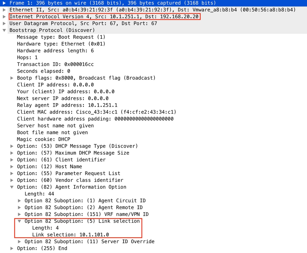 Option 82(5) for the scope vlan 101 in the same VRF