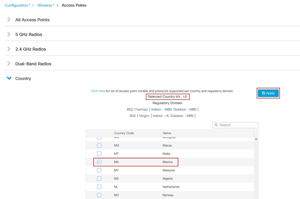 Country code selection