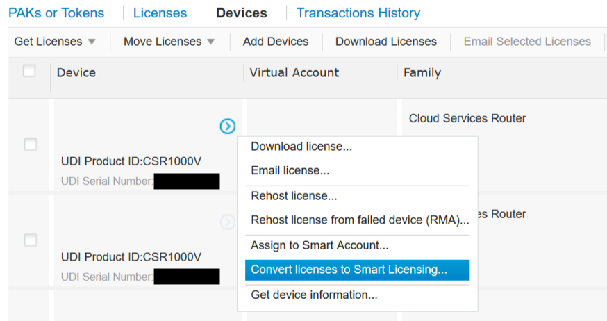 Seleccione Convert licenses to Smart Licensing.