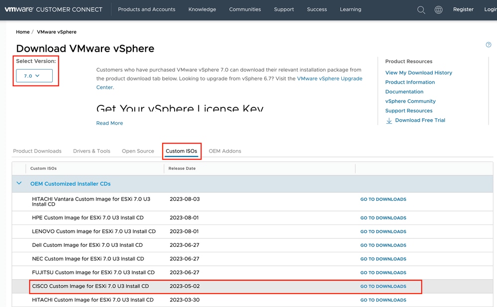 Página de download do ISO do portal da VMware