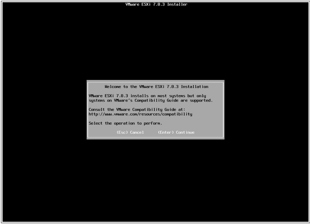 Welcome ESXi installation screen