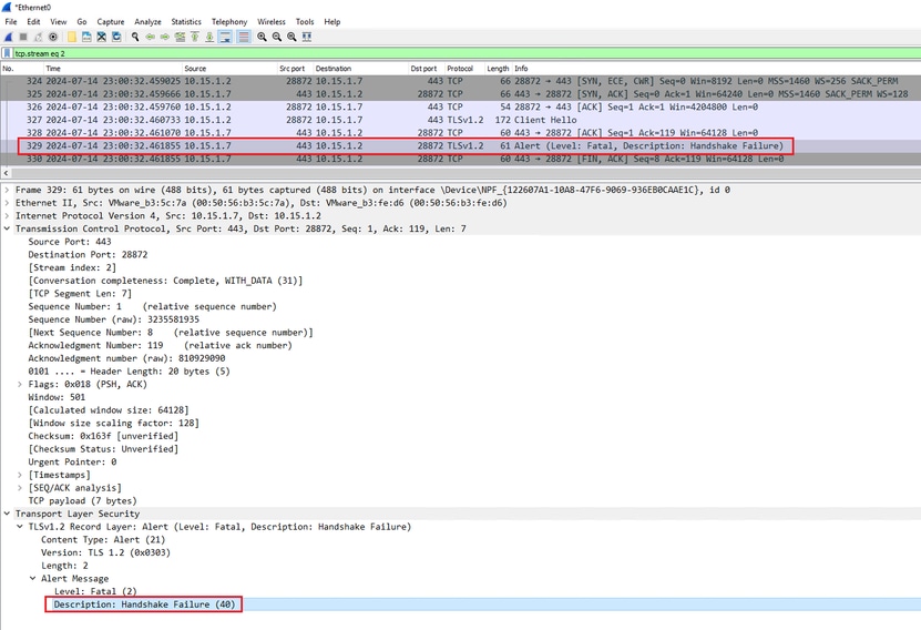 A TLS Fatal Alert Packet in Wireshark