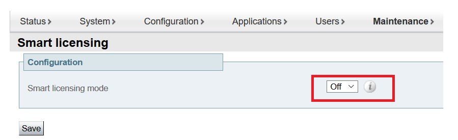 Configure - Turn on Smart Licensing and Click Save