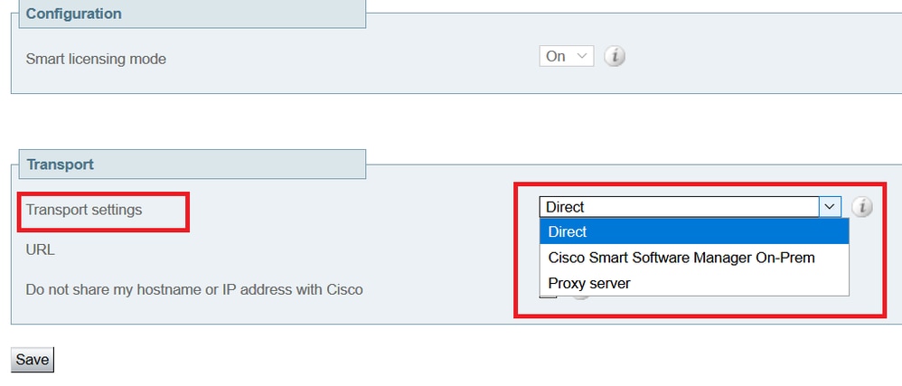 Choose Transport Settings under Licensing Page