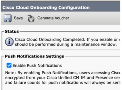 Casilla de verificación Configuración de notificaciones automáticas de CUCM