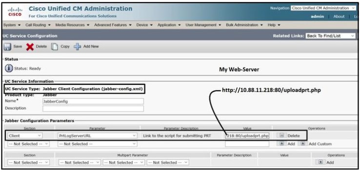 Configuración de los detalles del servidor web en Configuración del cliente Jabber (jabber-config.xml) .