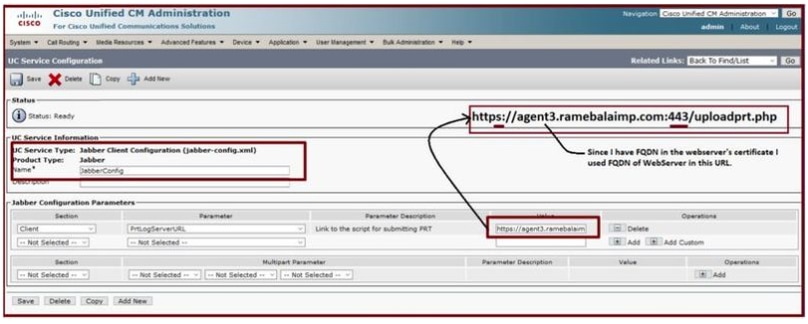 Configuración de los detalles del servidor web en Configuración del cliente Jabber (jabber-config.xml) .