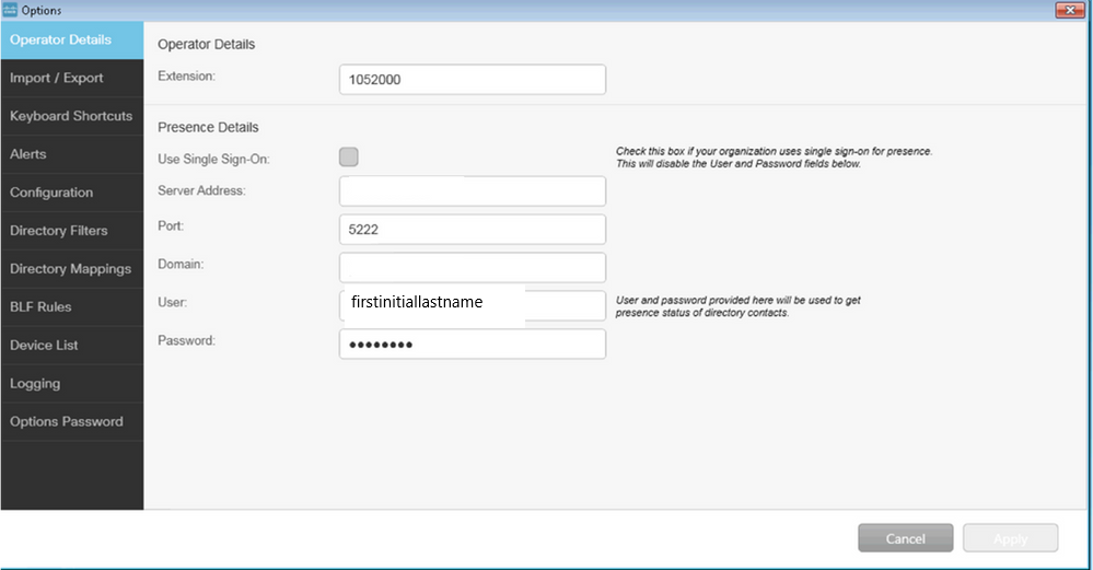 Configure Options then the Presence Details are Validated with the IM and Presence Server When the Apply Button is Selected