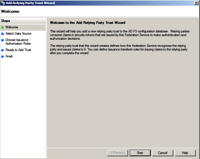 Welkom bij de Add Relying Party Trust Wizard
