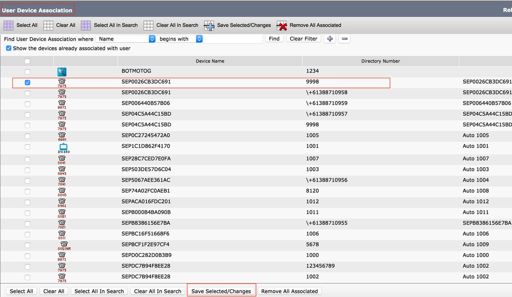 Select the Device to be Associated with the User's Desk Phone and Save Changes