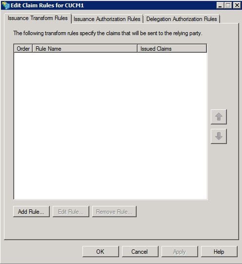 SSO with CUCM and AD FS - Edit Claim Rules Dialog Box