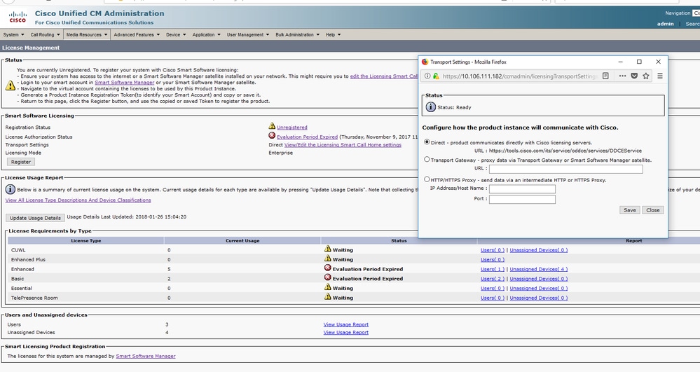 Verify Direct is Selected and Production CSSM URL is Updated