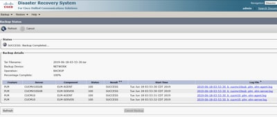 Configure Backup and Restore from GUI - Backup status page