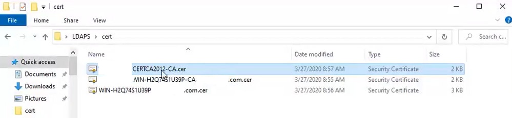 Root- en tussentijdse certificaten die deel uitmaken van het LDAPS-servercertificaat