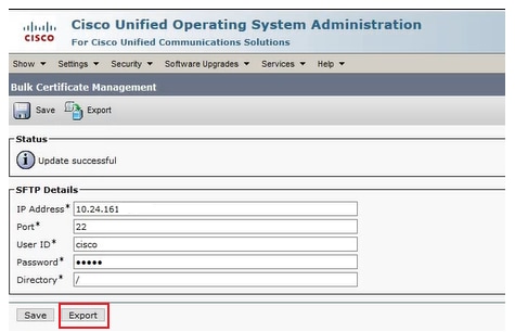 Enter the SFTP Server Details and Click Export.