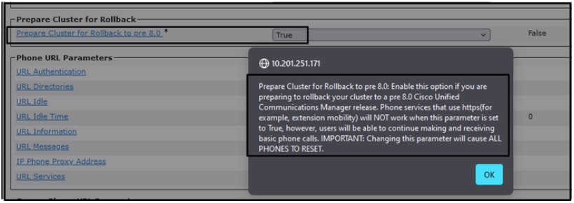 Information on the Prepare Cluster for Rollback to pre 8.0 Parameter