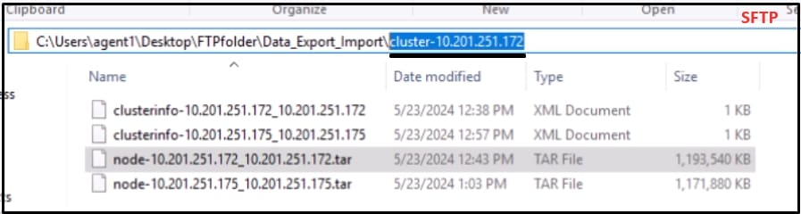 Geëxporteerde datalocatie in de SFTP-server