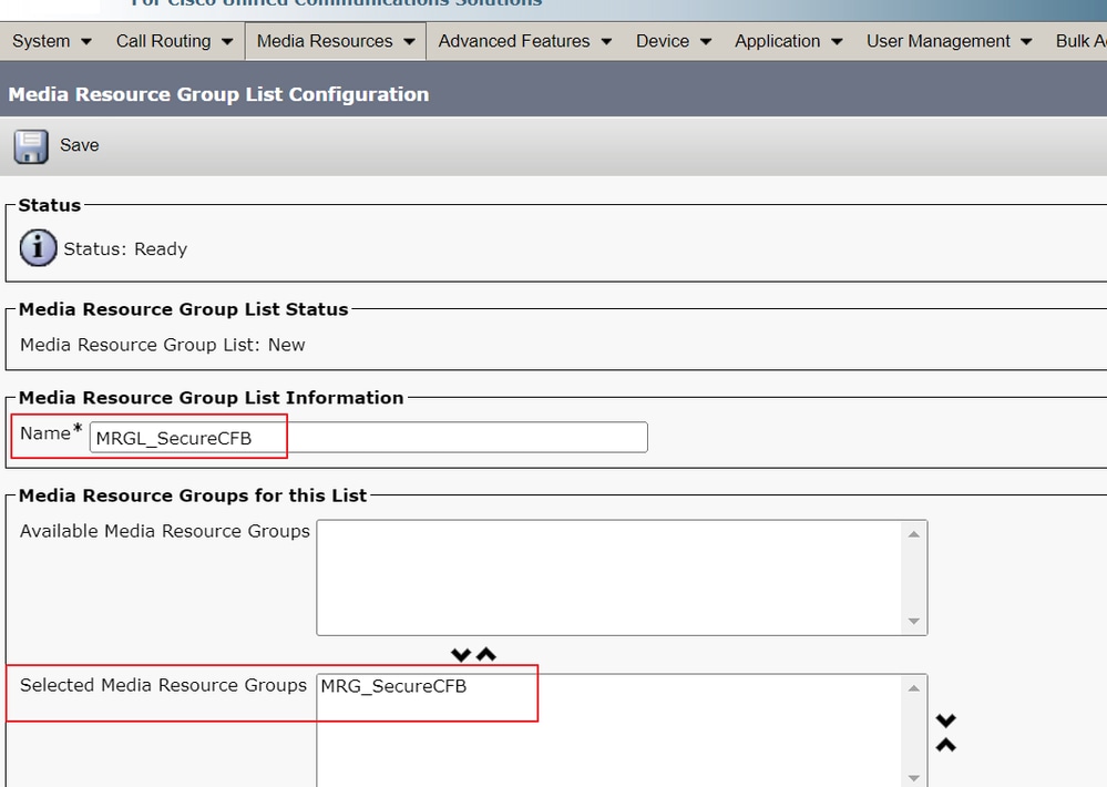 Create a Media Resource Group List MRGL_SecureCFB