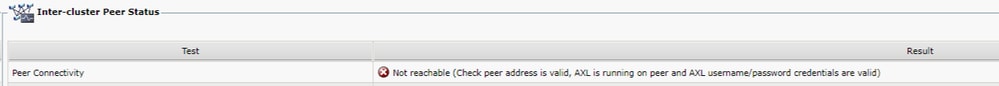 IM&P Peer connectivity error within the Inter-cluster peer status.