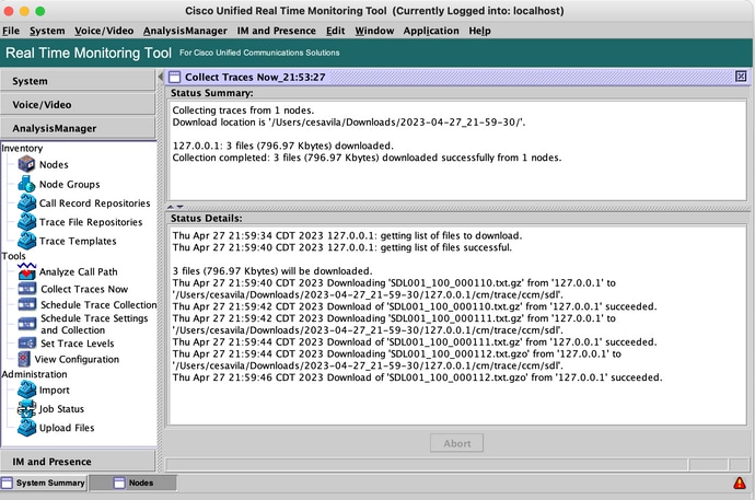 Collecting Traces from 1 Nodes