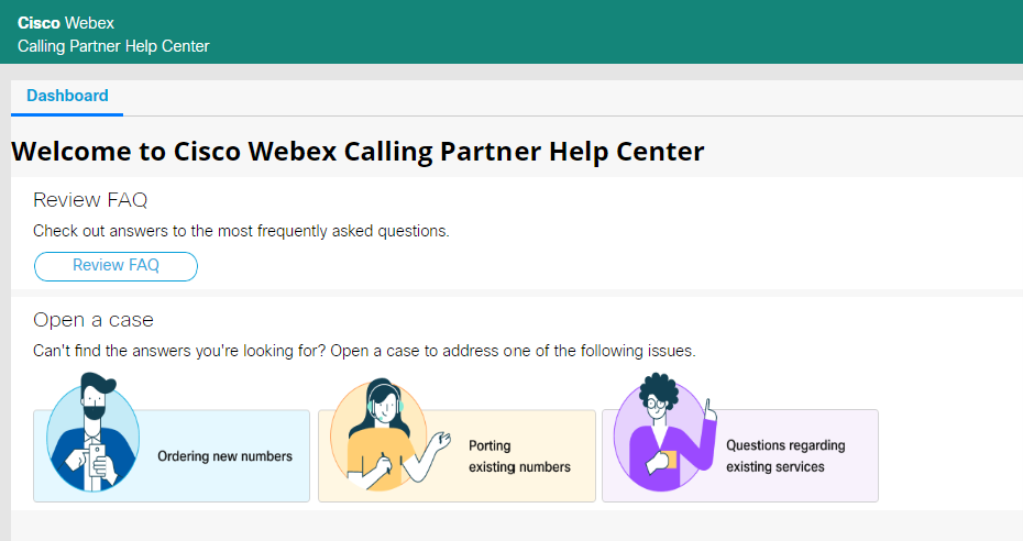 Cisco Webex Calling Partner Help Center主页。