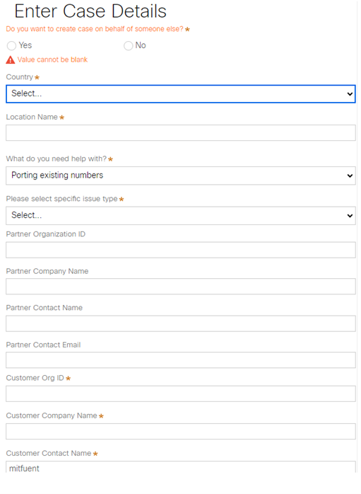 Case Details for a case with Cisco PSTN team