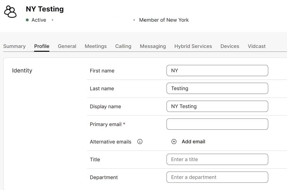 User Identity Configuration