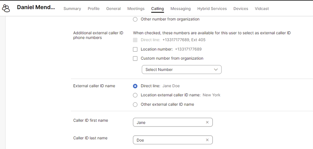 Calling-Caller ID First Name and Caller ID Last Name Configuration