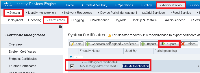 Export ISE certificate