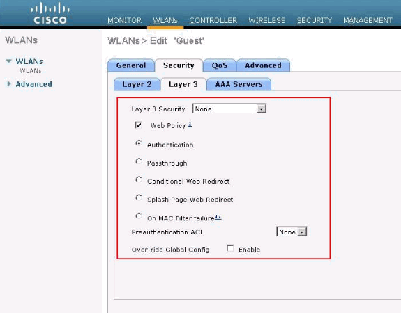 Layer 3 Tab and Check the Web Policy Box