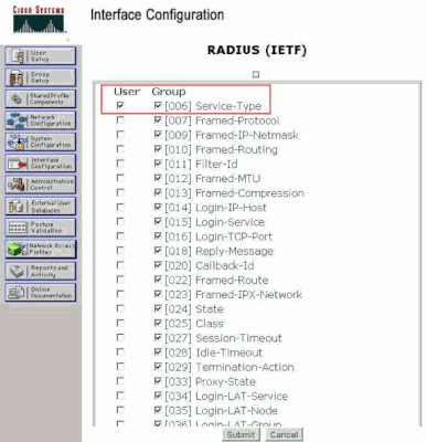 RADIUS (IETF) Settings Page