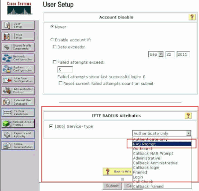 Comprobar atributo de tipo de servicio