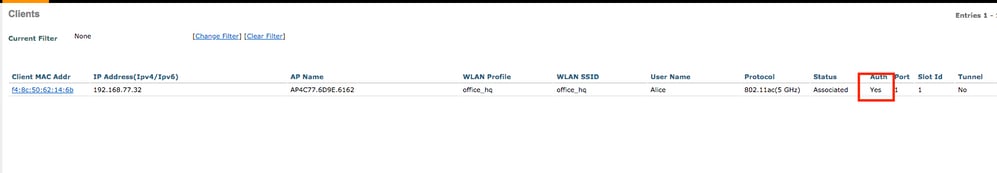 Wireless Client shows as Authenticated