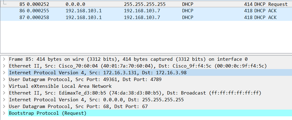 Capturar solicitação de VXLAN