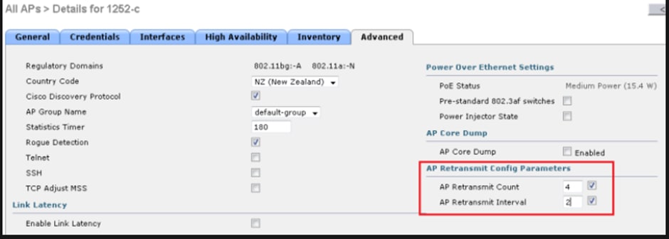 Option to Change AP Retransmit Config Parameters under Global Configuration