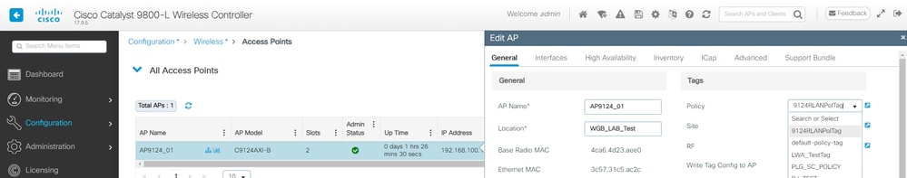 Policy Tag on AP configuration