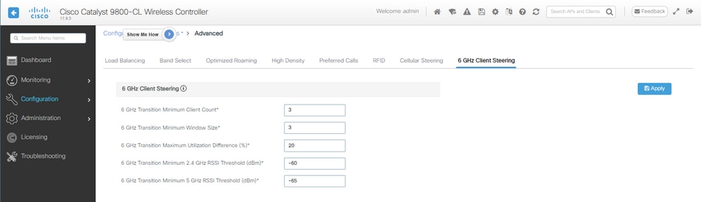 Configuración de servidor del cliente de 6 GHz