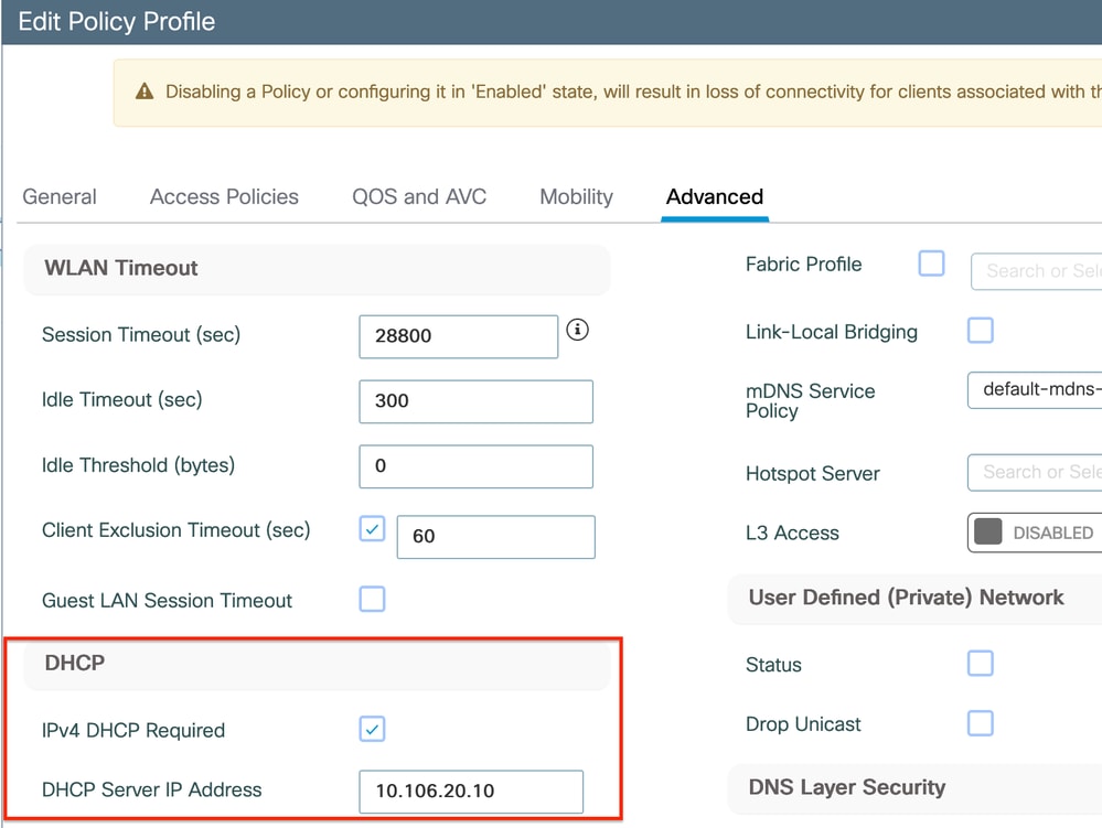 Policy Profile Setting on WLC