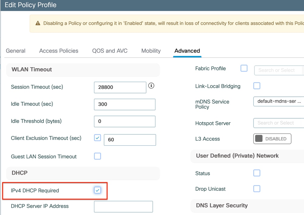 Policy Profile Setting on WLC