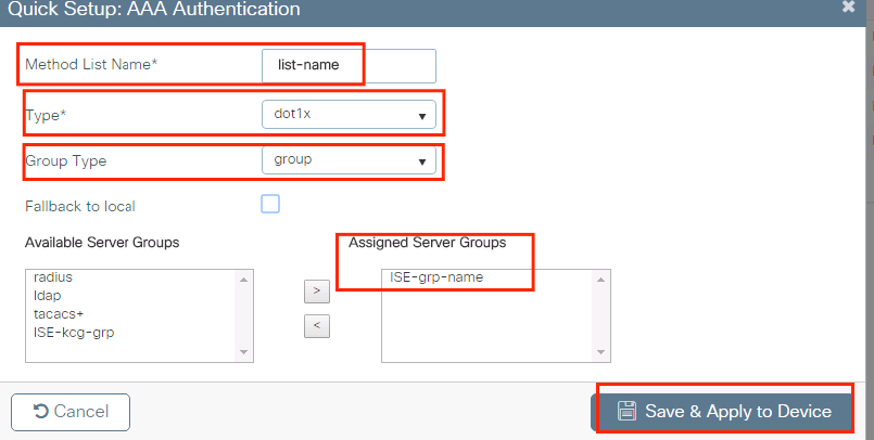 Configuratie AAA-methodelijst