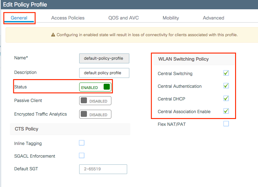 Configurazione del profilo di policy