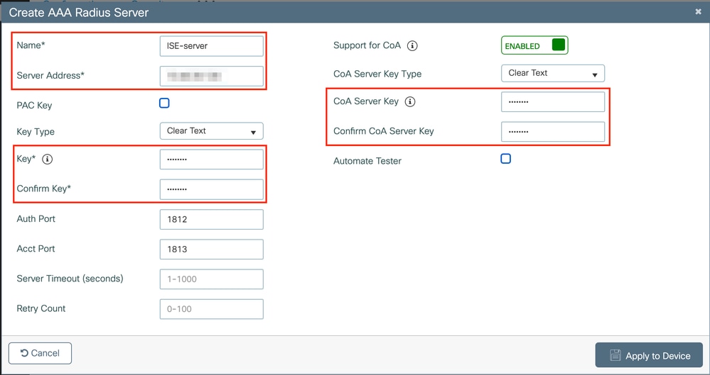 Create a AAA RADIUS Server