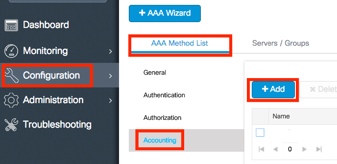 CWA: Configurar método de contabilidad AAA