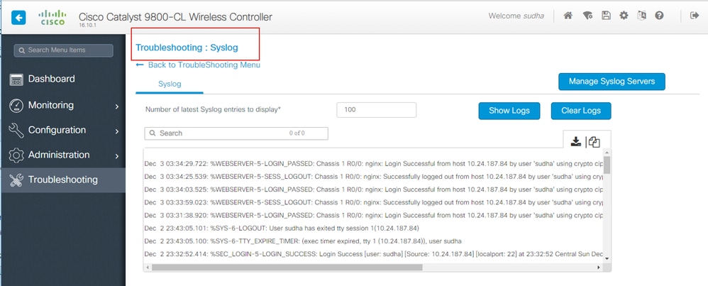 トラブルシューティング – Syslog