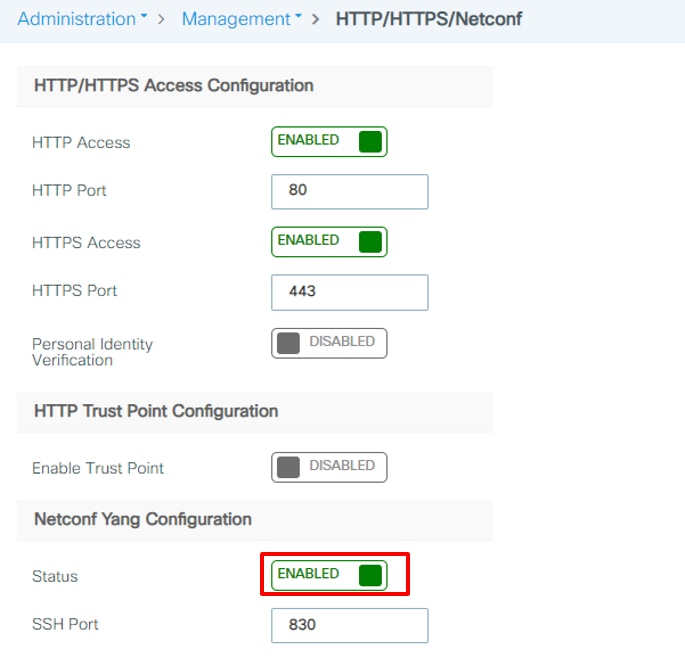 9800 GUIでのNetconfの有効化