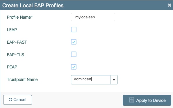 Crear un perfil EAP local