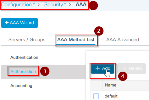 Adicionar um Método de Autorização AAA