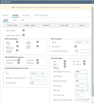 Configuración de seguridad WPA3 SAE + FT