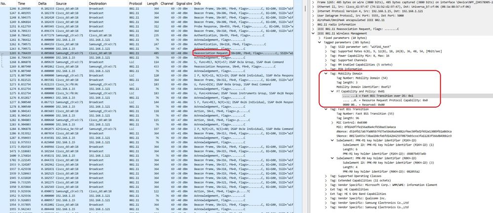 WPA3 Enterprise 802.1x-SHA256 + FT S23 Roaming FToDS packets