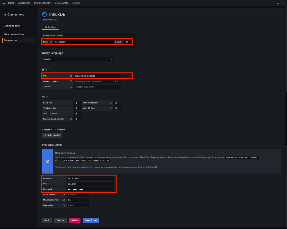 InfluxDB settings